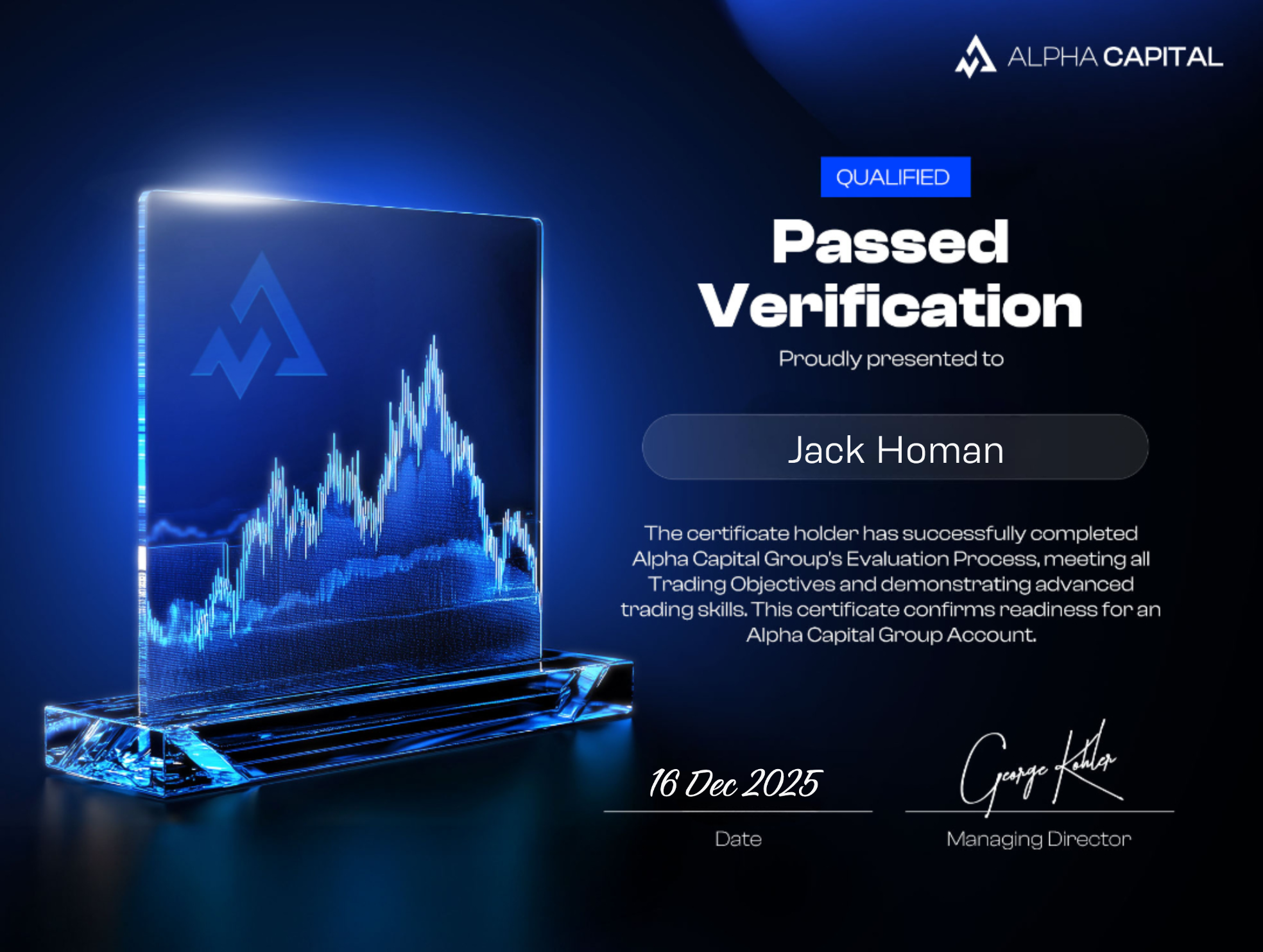 Jack Homan trading credential